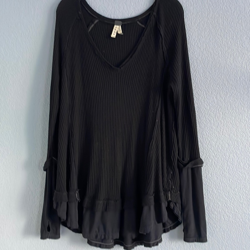 Free People Black Thermal Shirt size small